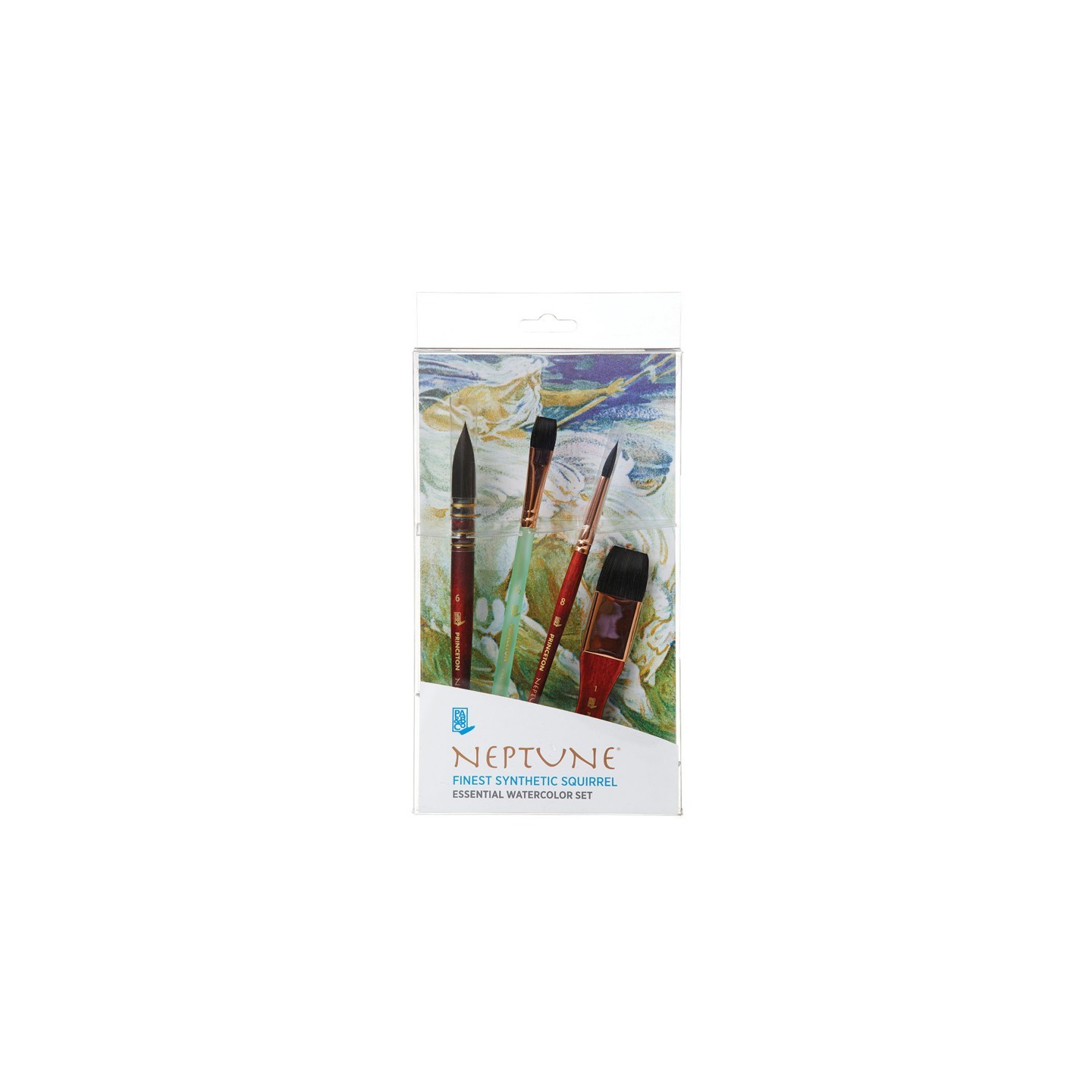 Princeton Neptune Watercolor Brush Set, Synthetic Bristles, Short Handle Watercolor Paintbrush, Dark Wood, 4 Pieces