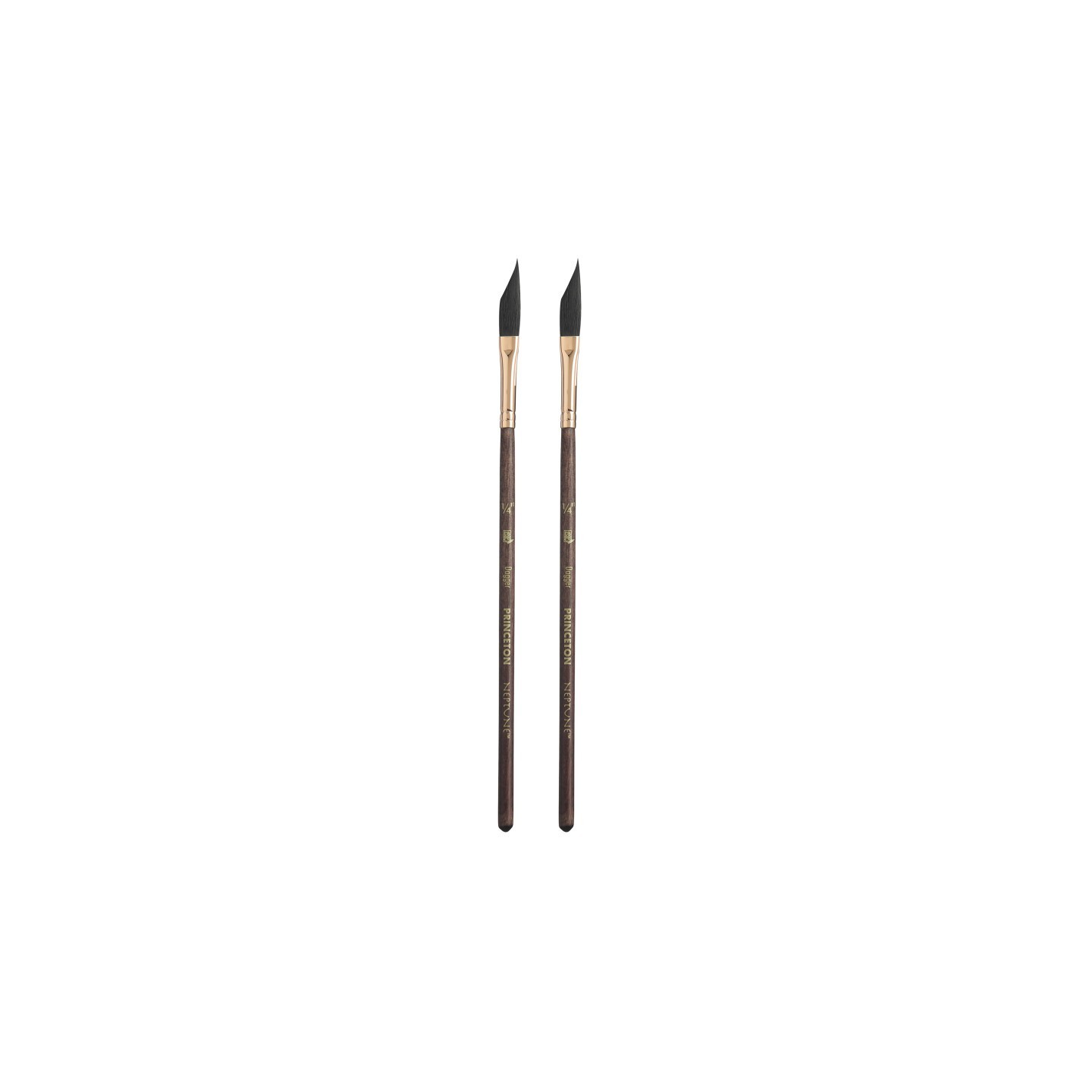 Princeton Neptune Dagger Brush, Synthetic Bristles, Short Handle Watercolor Paintbrush, Dark Wood, Size 1/4 inch, Pack of 2