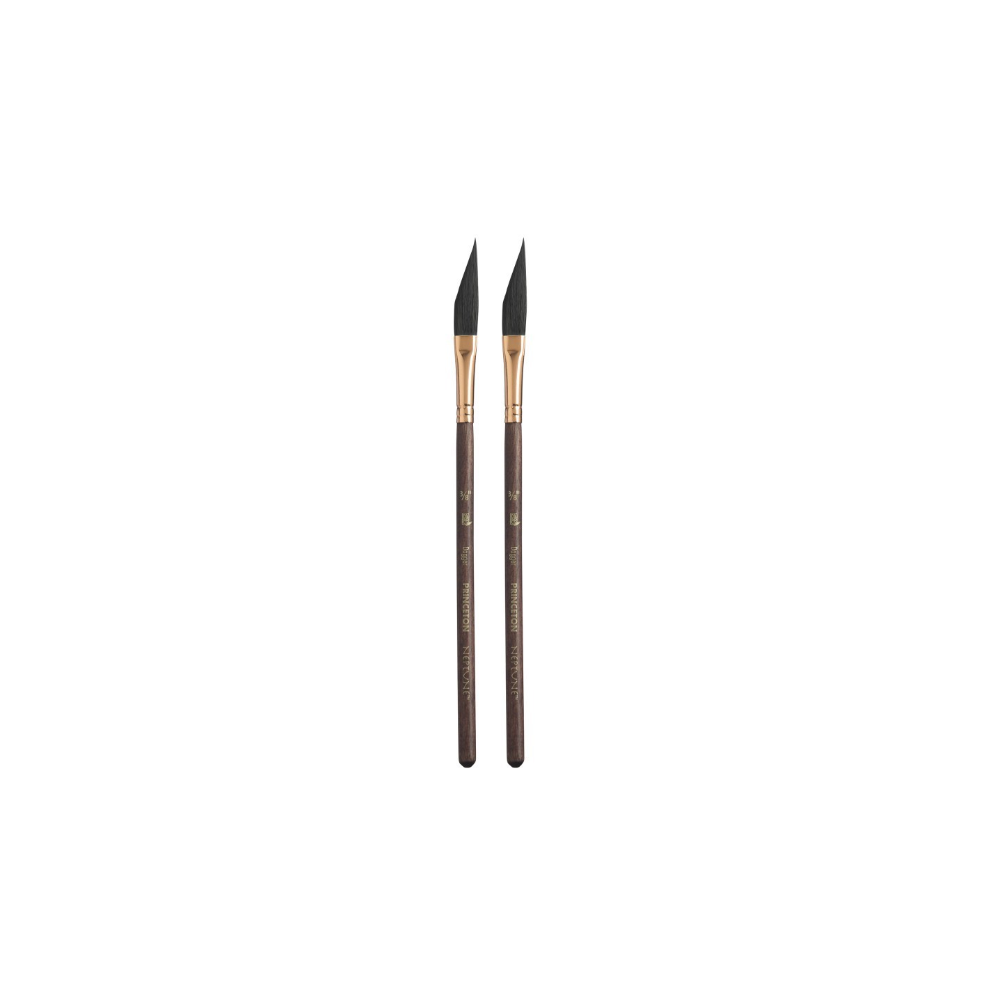 Princeton Neptune Dagger Brush, Synthetic Bristles, Short Handle Watercolor Paintbrush, Dark Wood, Size 3/8 inch, Pack of 2