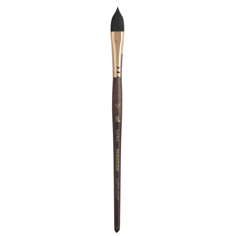 Princeton Neptune Oval Wash Brush, Synthetic Bristles, Short Handle Watercolor Paintbrush, Dark Wood, Size 1/2 inch, 1 Count