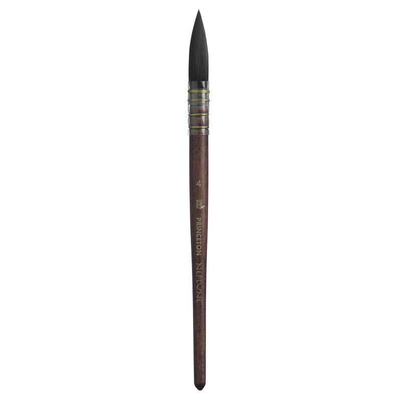 Princeton Neptune Quill Brush, Synthetic Bristles, Short Handle Watercolor Paintbrush, Dark Wood, Size 4, 1 Count
