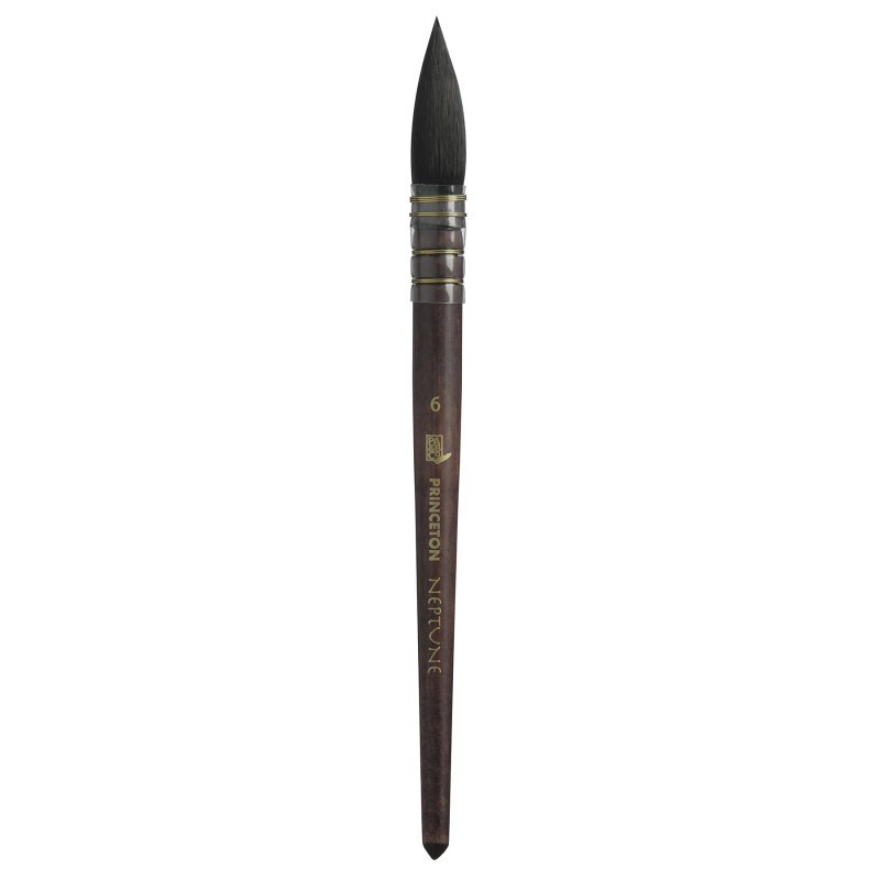 Princeton Neptune Quill Brush, Synthetic Bristles, Short Handle Watercolor Paintbrush, Dark Wood, Size 6, 1 Count