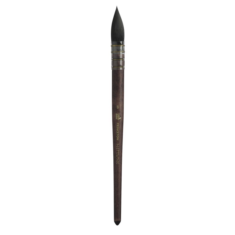 Princeton Neptune Quill Brush, Synthetic Bristles, Short Handle Watercolor Paintbrush, Dark Wood, Size 8, 1 Count
