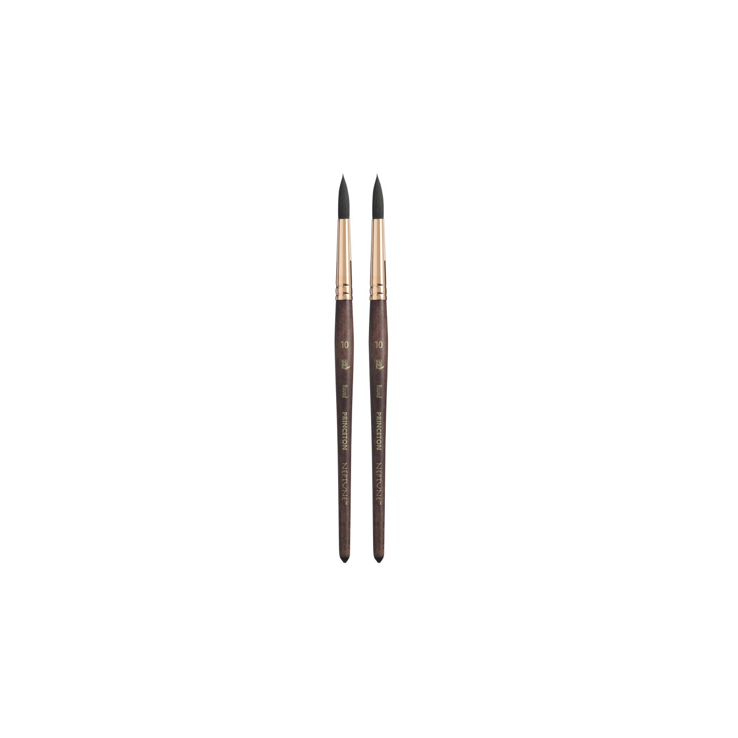 Princeton Neptune Round Brush, Synthetic Bristles, Short Handle Watercolor Paintbrush, Dark Wood, Size 10, Pack of 2