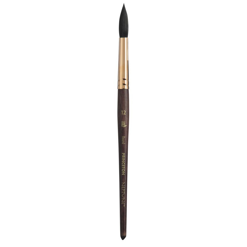 Princeton Neptune Round Brush, Synthetic Bristles, Short Handle Watercolor Paintbrush, Dark Wood, Size 12, 1 Count