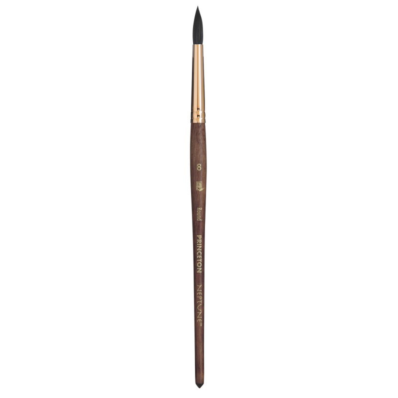 Princeton Neptune Round Brush, Synthetic Bristles, Short Handle Watercolor Paintbrush, Dark Wood, Size 8, 1 Count