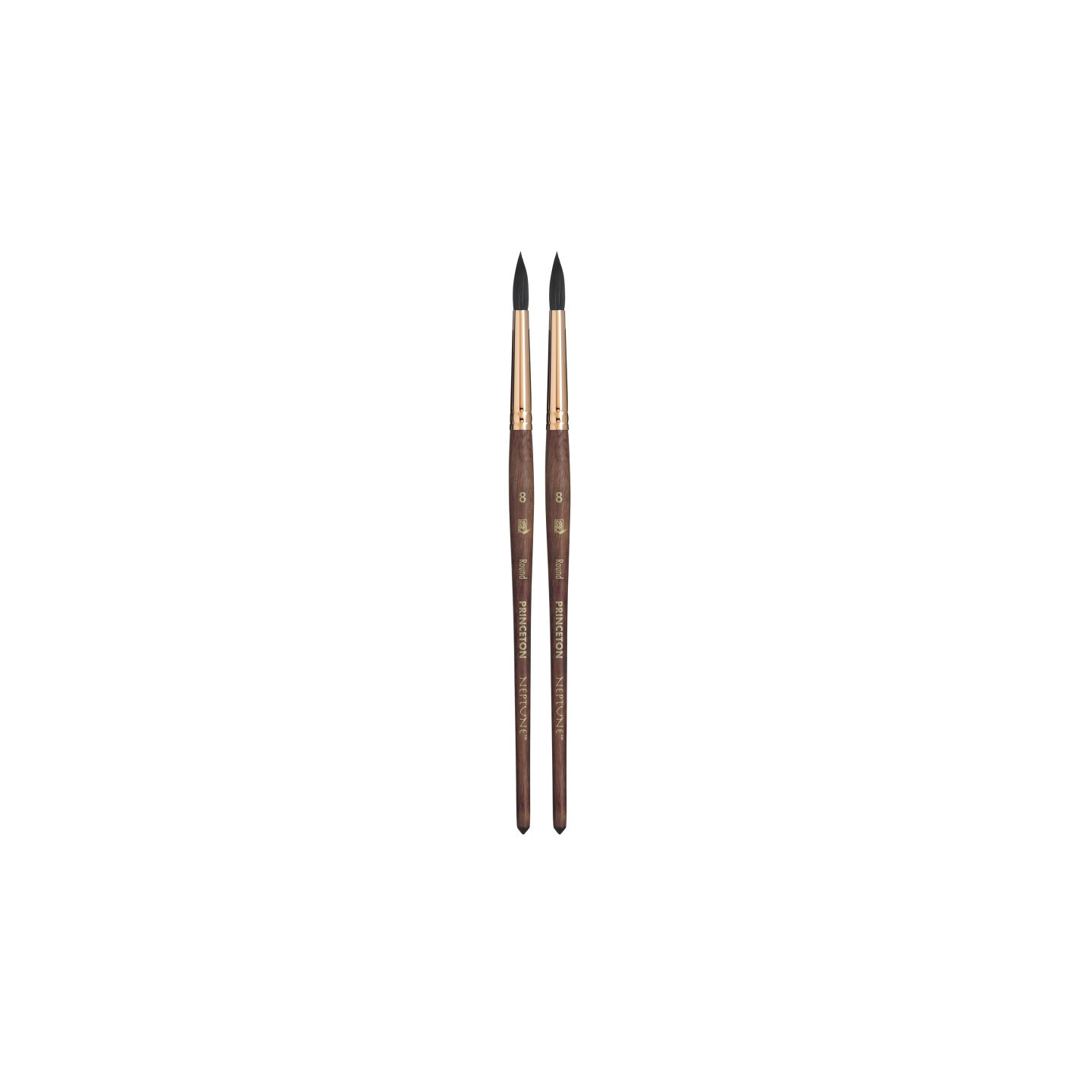 Princeton Neptune Round Brush, Synthetic Bristles, Short Handle Watercolor Paintbrush, Dark Wood, Size 8, Pack of 2