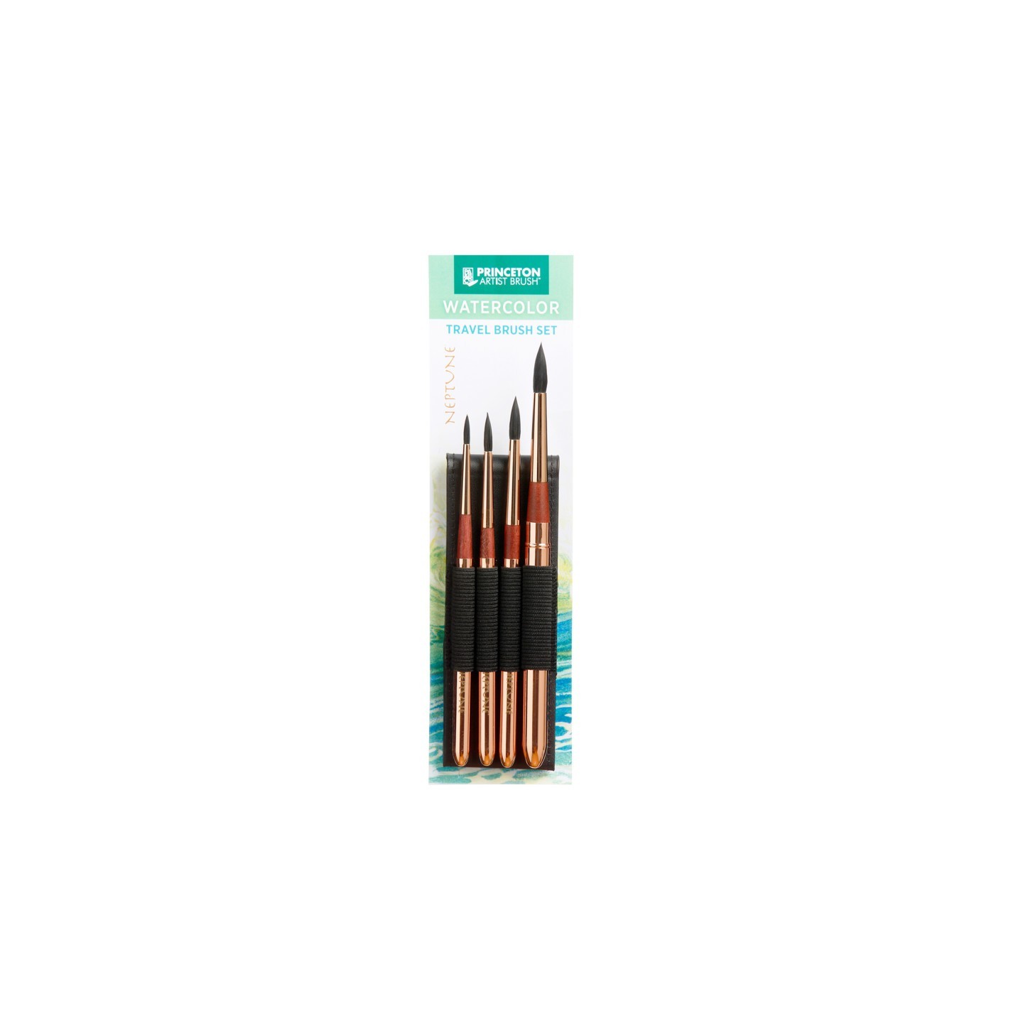 Princeton Neptune Watercolor Brush Set, Synthetic Bristles, Short Handle Watercolor Paintbrush, Gold, 4 Pieces