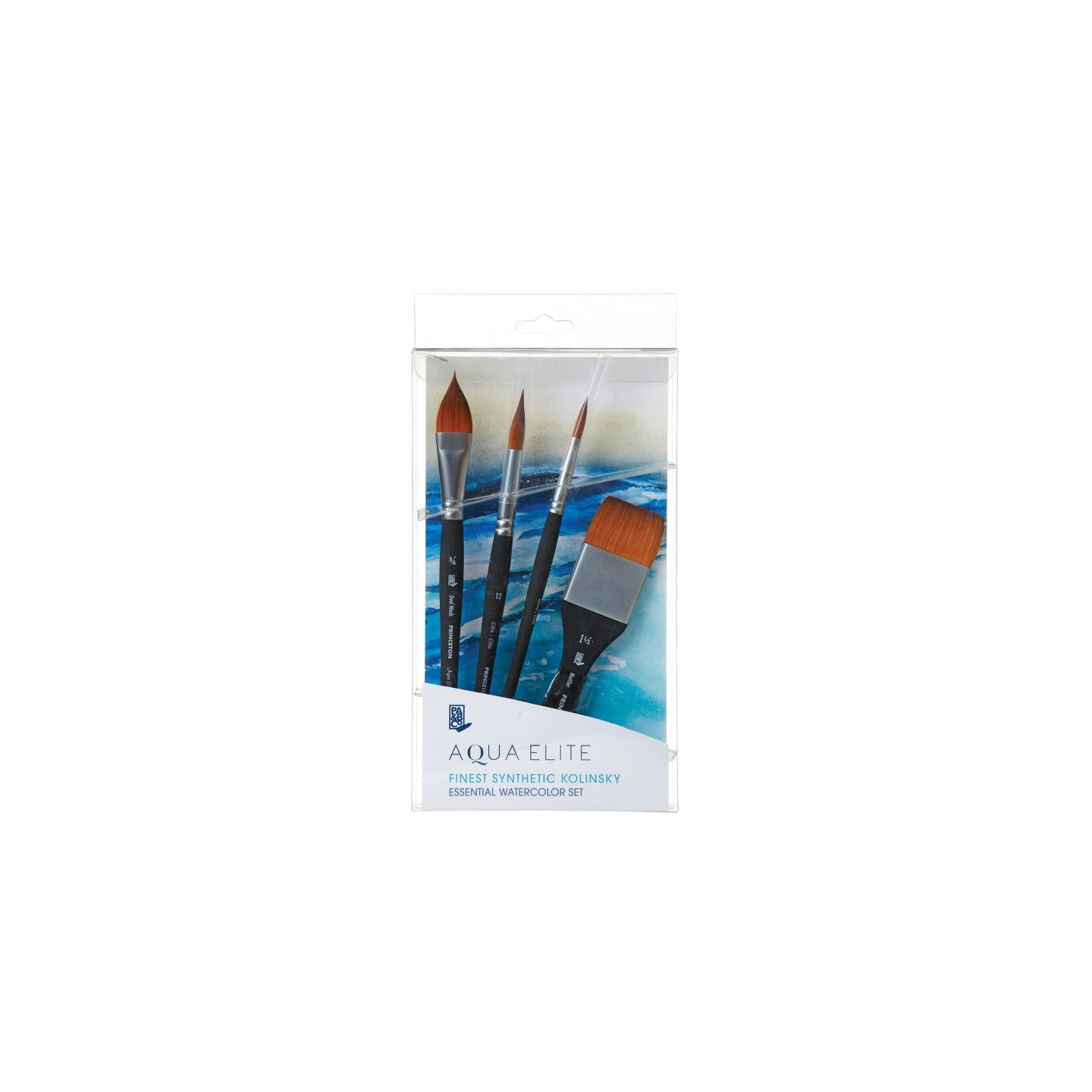 Princeton Aqua Elite Brush Box Set, Synthetic Bristles, Short Handle Watercolor Paintbrush, Matte Black, 4 Pieces