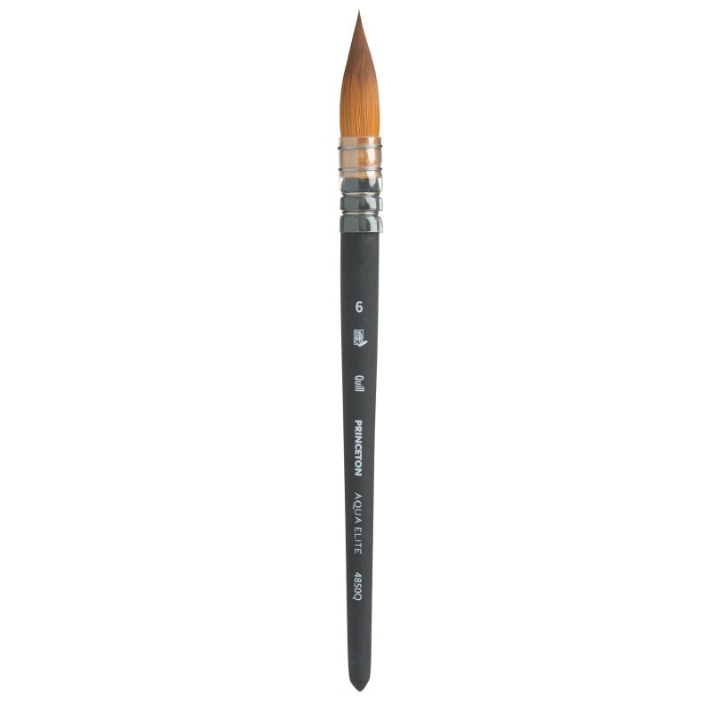 Princeton Aqua Elite Quill Brush, Synthetic Bristles, Short Handle Watercolor Paintbrush, Matte Black, Size 6, 1 Count
