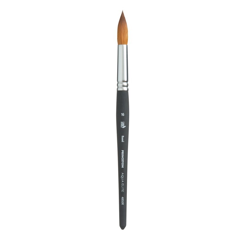 Princeton Aqua Elite Round Brush, Synthetic Bristles, Short Handle Watercolor Paintbrush, Matte Black, Size 16, 1 Count