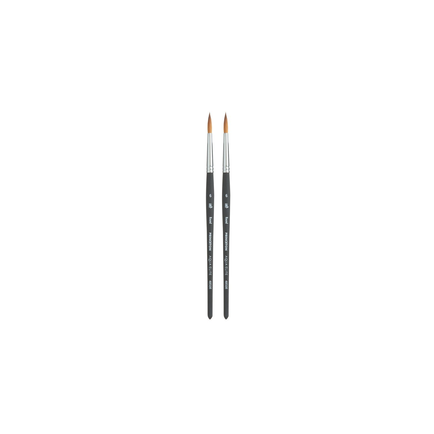 Princeton Aqua Elite Round Brush, Synthetic Bristles, Short Handle Watercolor Paintbrush, Matte Black, Size 6, Pack of 2