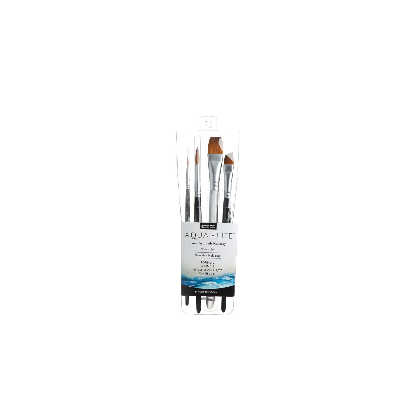 Princeton Aqua Elite Brush Set, Synthetic Bristles, Short Handle Watercolor Paintbrush, Matte Black, 4 Pieces