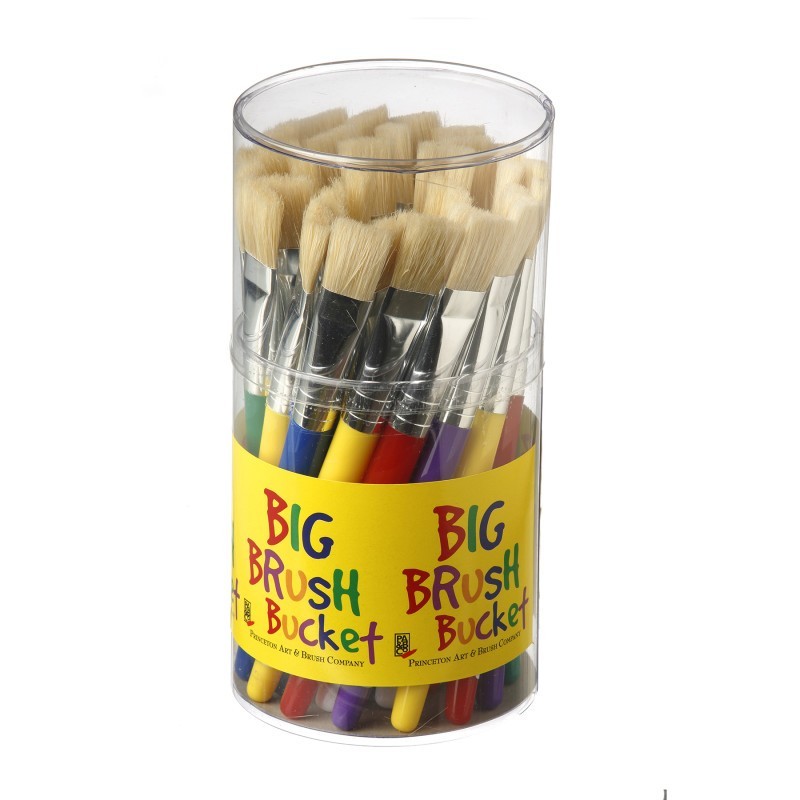 Princeton RealValue Flat Bristle Kids Stubby Brush Set, Natural Bristles, Mixed Media Paintbrush, White, 30 Pieces