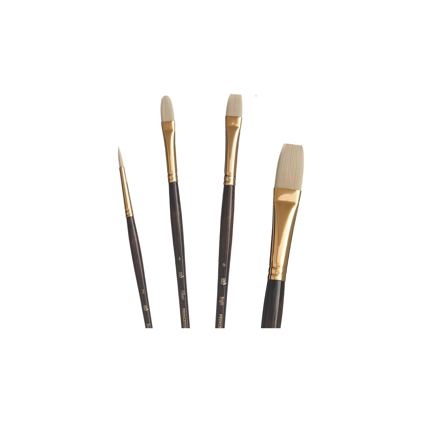 Princeton Dakota Brush Set, Synthetic Bristles, Long Handle Acrylic & Oil Paintbrush, Dark Brown, 4 Pieces