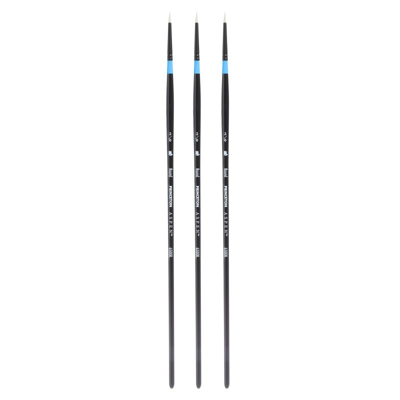 Princeton Aspen Round Brush, Synthetic Bristles, Long Handle Acrylic & Oil Paintbrush, Black, Size 2/0, Pack of 3