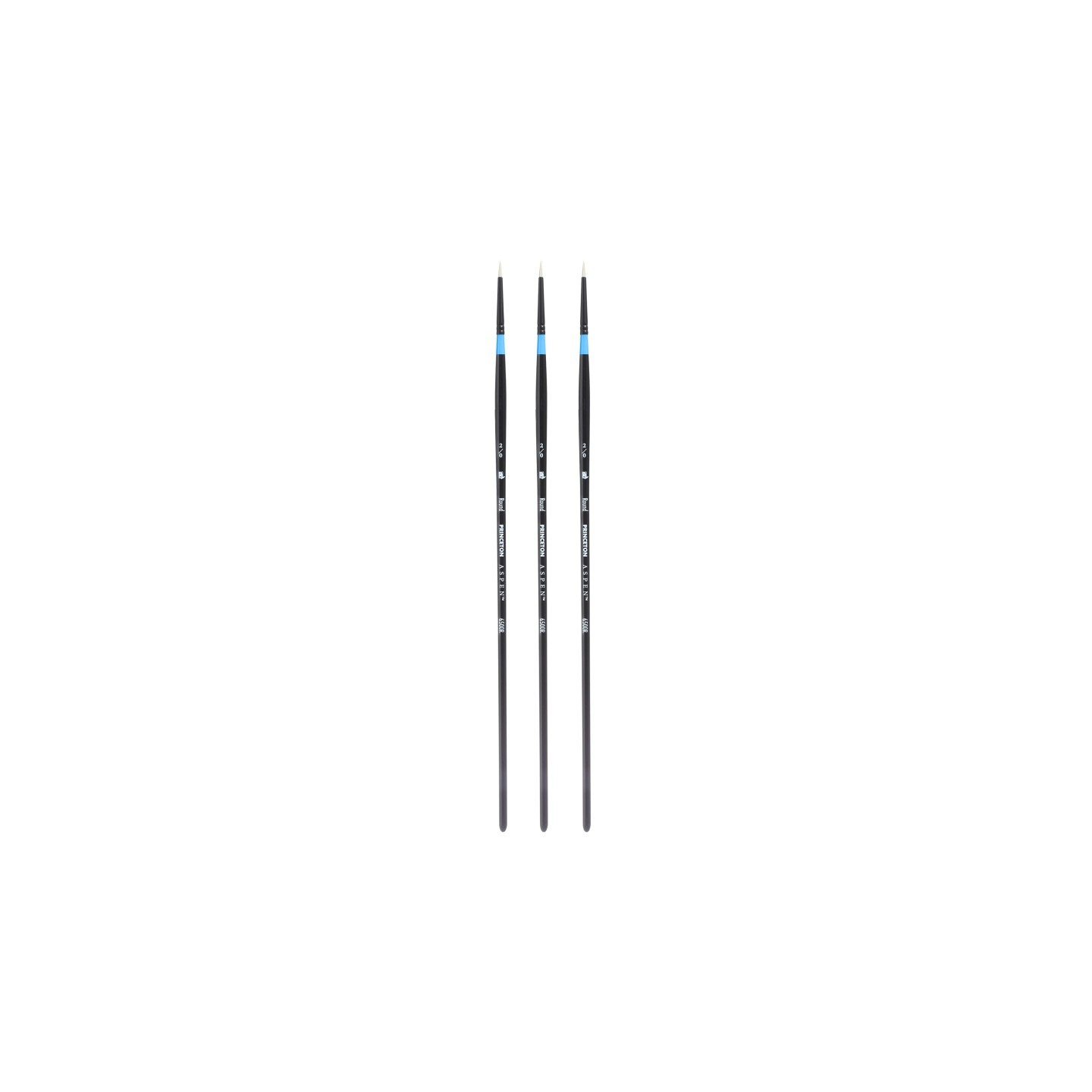Princeton Aspen Round Brush, Synthetic Bristles, Long Handle Acrylic & Oil Paintbrush, Black, Size 2/0, Pack of 3