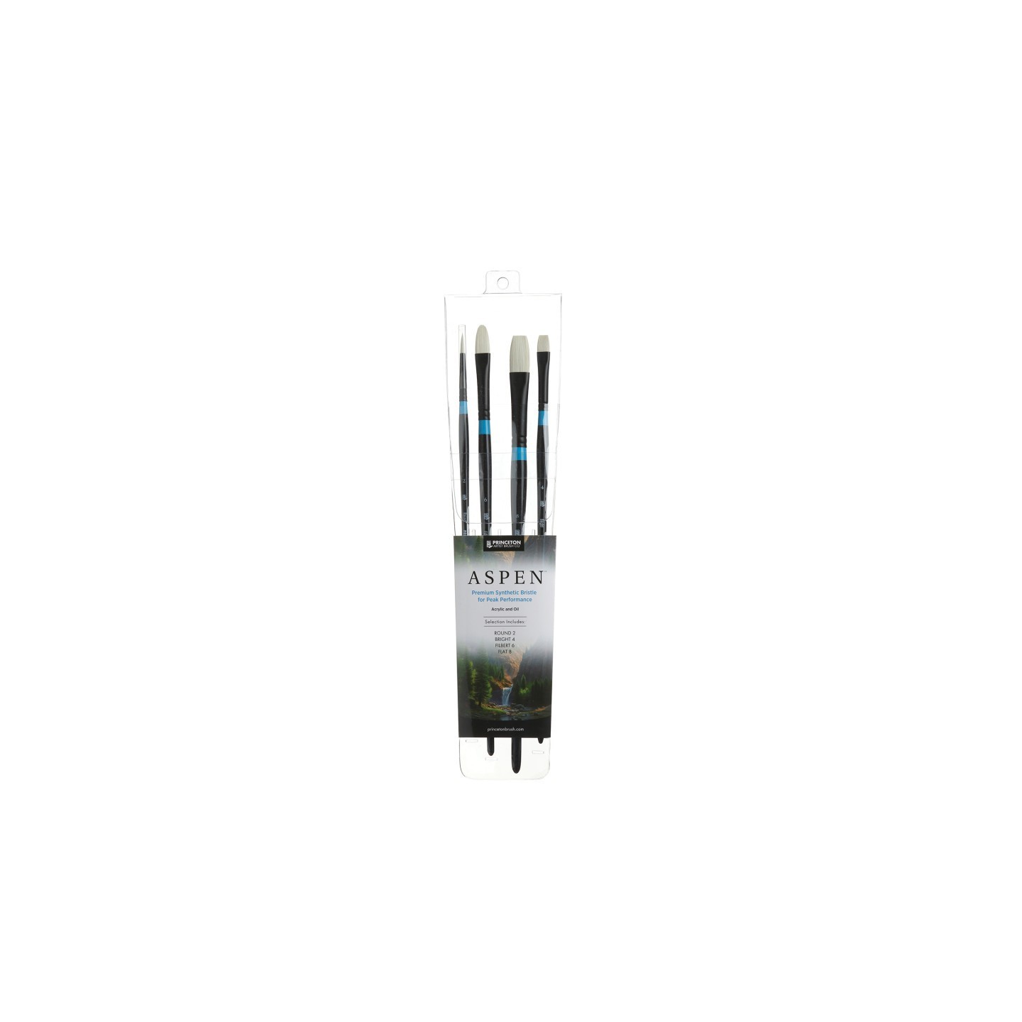 Princeton Aspen Brush Set, Synthetic Bristles, Long Handle Acrylic & Oil Paintbrush, Black, 4 Pieces