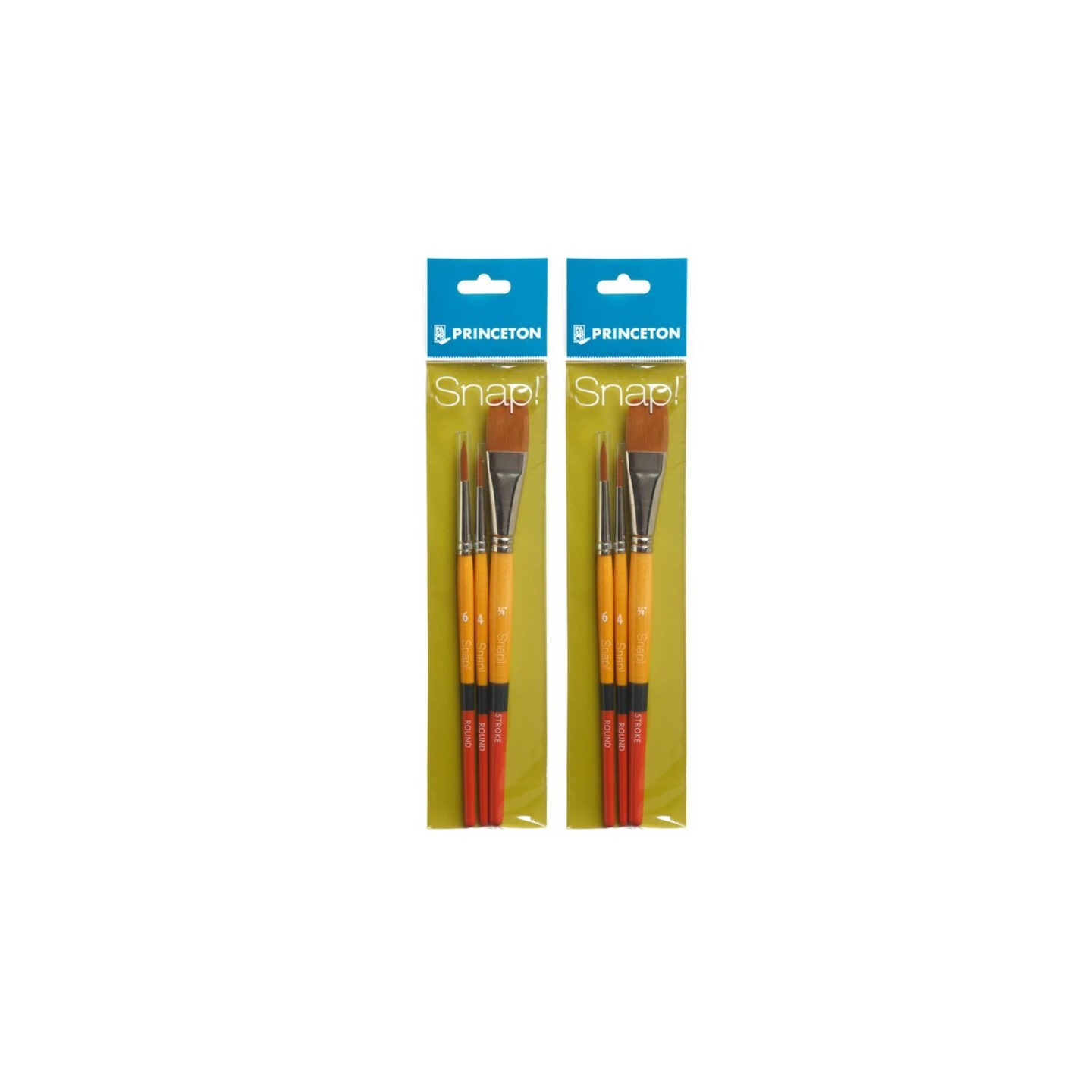 Princeton Snap! Brush Set No. 2, Synthetic Bristles, Short Handle Mixed Media Paintbrush, Multicolor, 3 Per Set, 2 Sets
