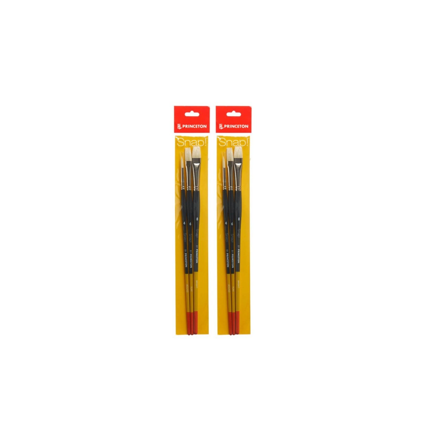 Princeton Snap! Brush Set No. 4, Natural Bristles, Long Handle Acrylic & Oil Paintbrush, Multicolor, 3 Per Set, 2 Sets