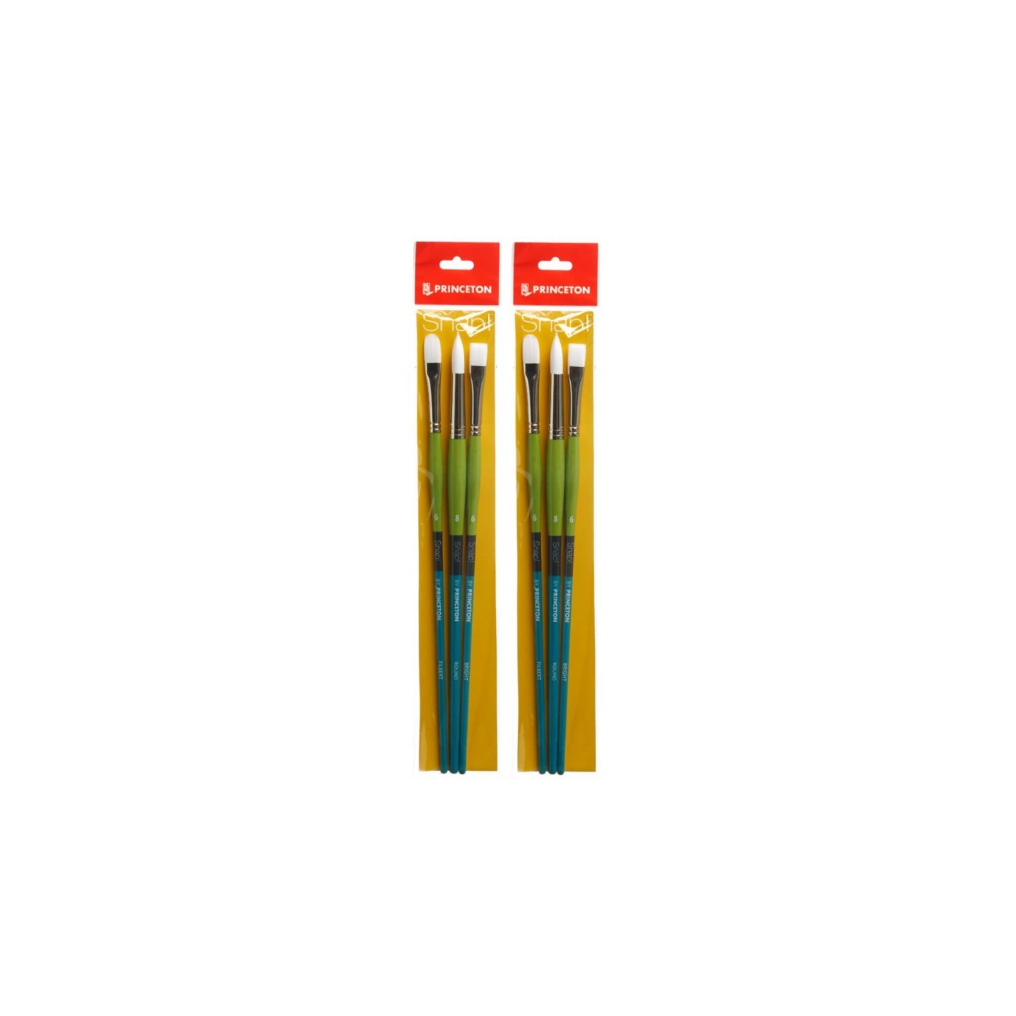 Princeton Snap! Brush Set No. 5, Synthetic Bristles, Long Handle Acrylic & Oil Paintbrush, Multicolor, 3 Per Set, 2 Sets