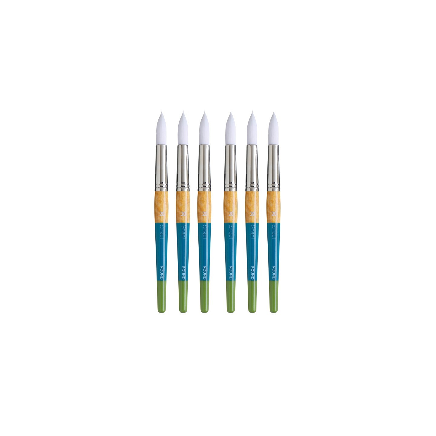 Princeton Snap! Round Brush, Synthetic Bristles, Short Handle Mixed Media Paintbrush, Multicolor, Size 2/0, Pack of 6