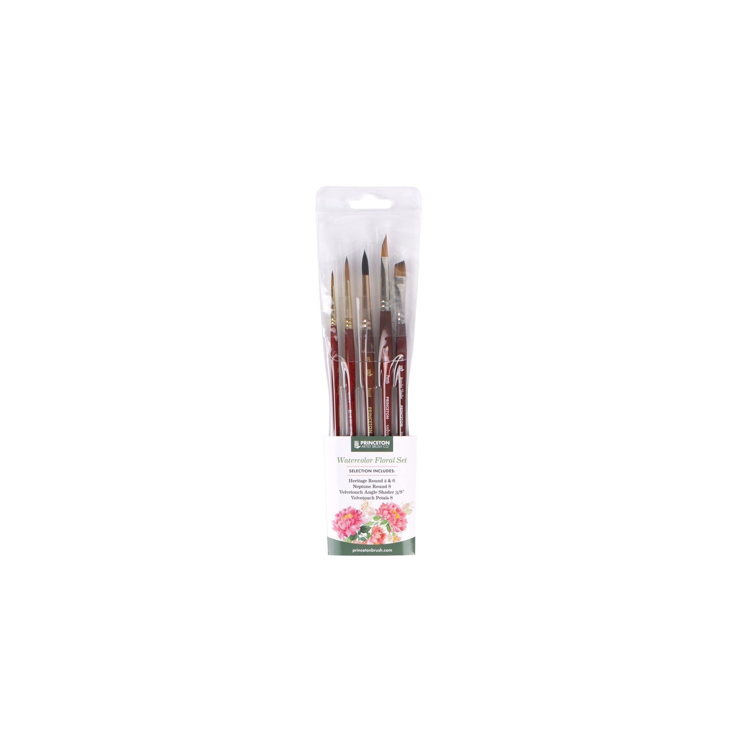 Princeton Floral Brush Set, Short Handle Watercolor Paintbrush, Assorted, 5 Pieces