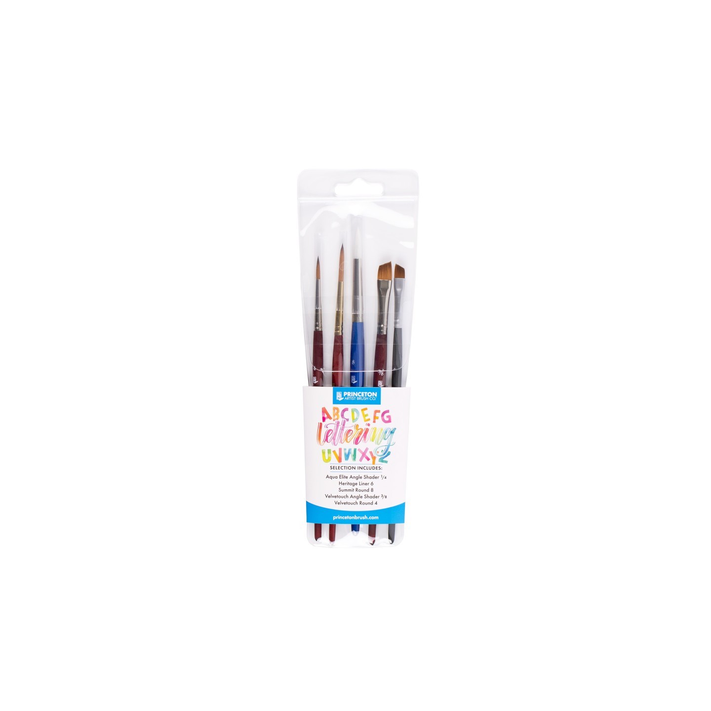 Princeton Lettering Brush Set, Synthetic Bristles, Short Handle Mixed Media Paintbrush, Assorted, 5 Pieces