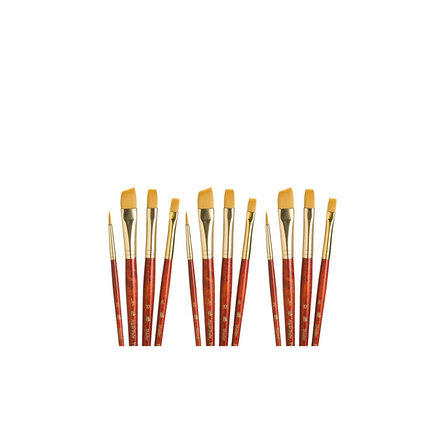 Princeton RealValue Brush Set, Gold Taklon Bristles, Short Handle Mixed Media Paintbrush, Red, 4 Per Set, 3 Sets