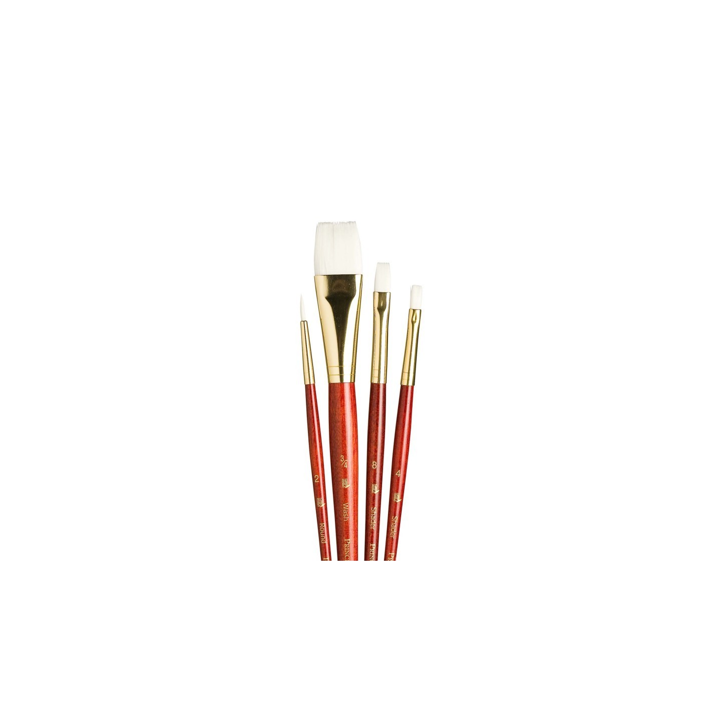 Princeton RealValue Brush Set, White Taklon Bristles, Short Handle Mixed Media Paintbrush, Red, 4 Pieces