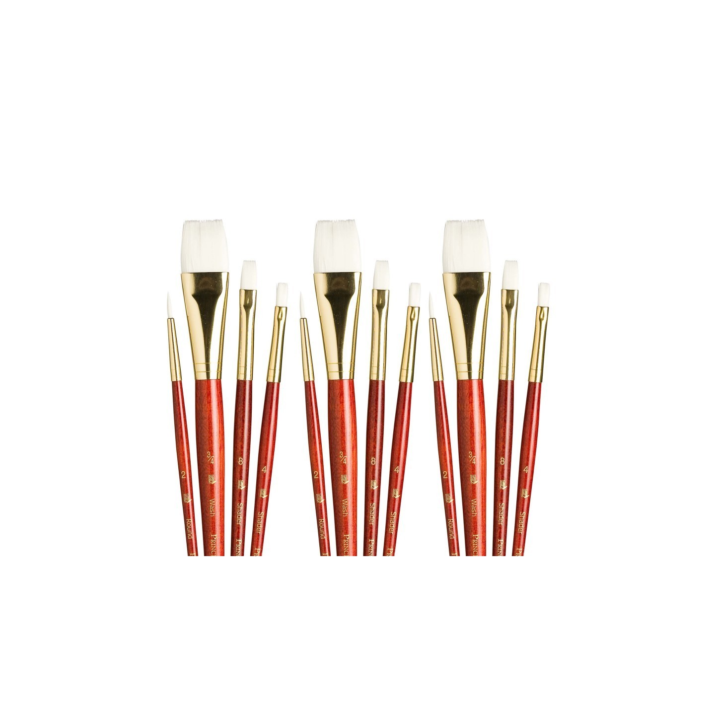 Princeton RealValue Brush Set, White Taklon Bristles, Short Handle Mixed Media Paintbrush, Red, 4 Per Set, 3 Sets