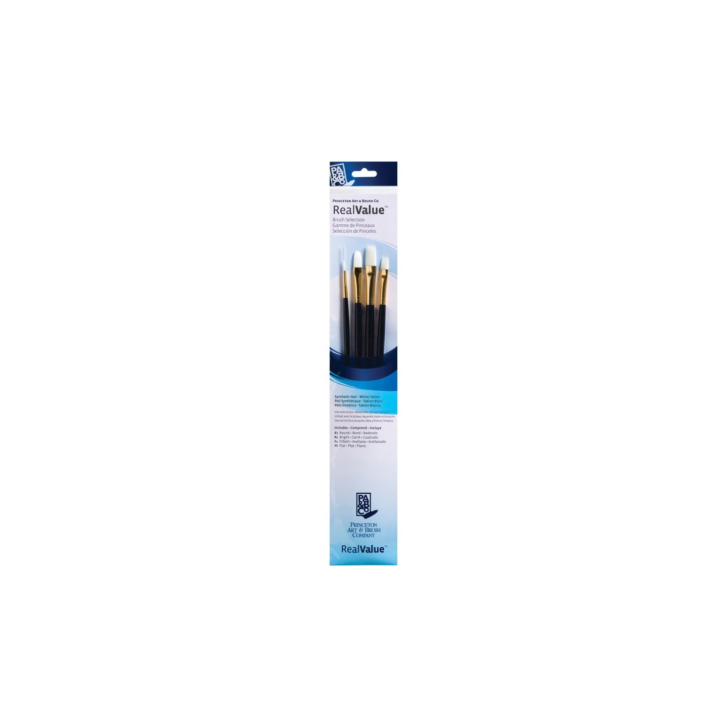 Princeton RealValue Brush Set, White Taklon Bristles, Long Handle Mixed Media Paintbrush, Dark Blue, 4 Pieces