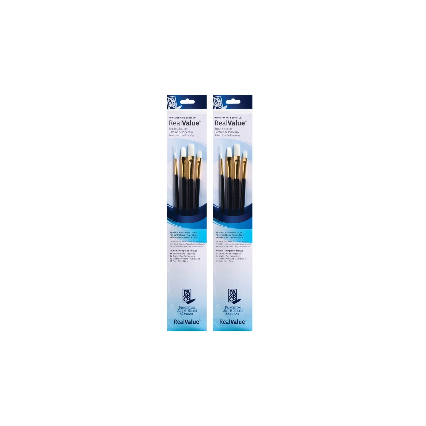 Princeton RealValue Brush Set, White Taklon Bristles, Long Handle Mixed Media Paintbrush, Dark Blue, 4 Per Set, 2 Sets