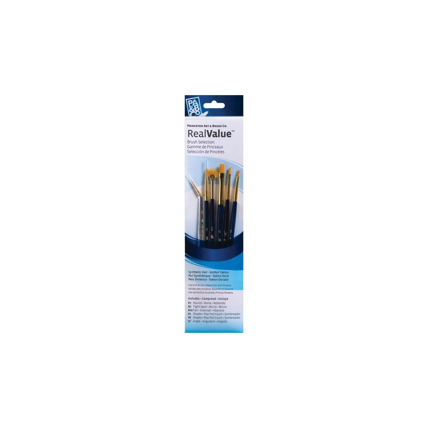 Princeton RealValue Brush Set, Gold Taklon Bristles, Short Handle Mixed Media Paintbrush, Dark Blue, 6 Pieces