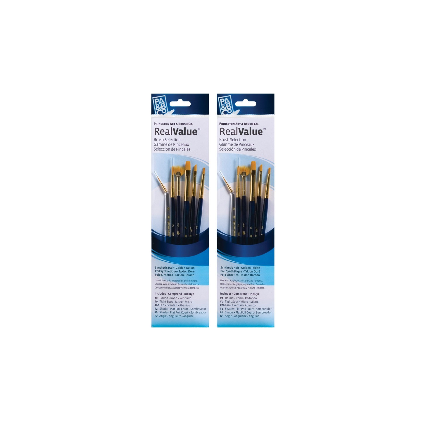 Princeton RealValue Brush Set, Gold Taklon Bristles, Short Handle Mixed Media Paintbrush, Dark Blue, 6 Per Set, 2 Sets