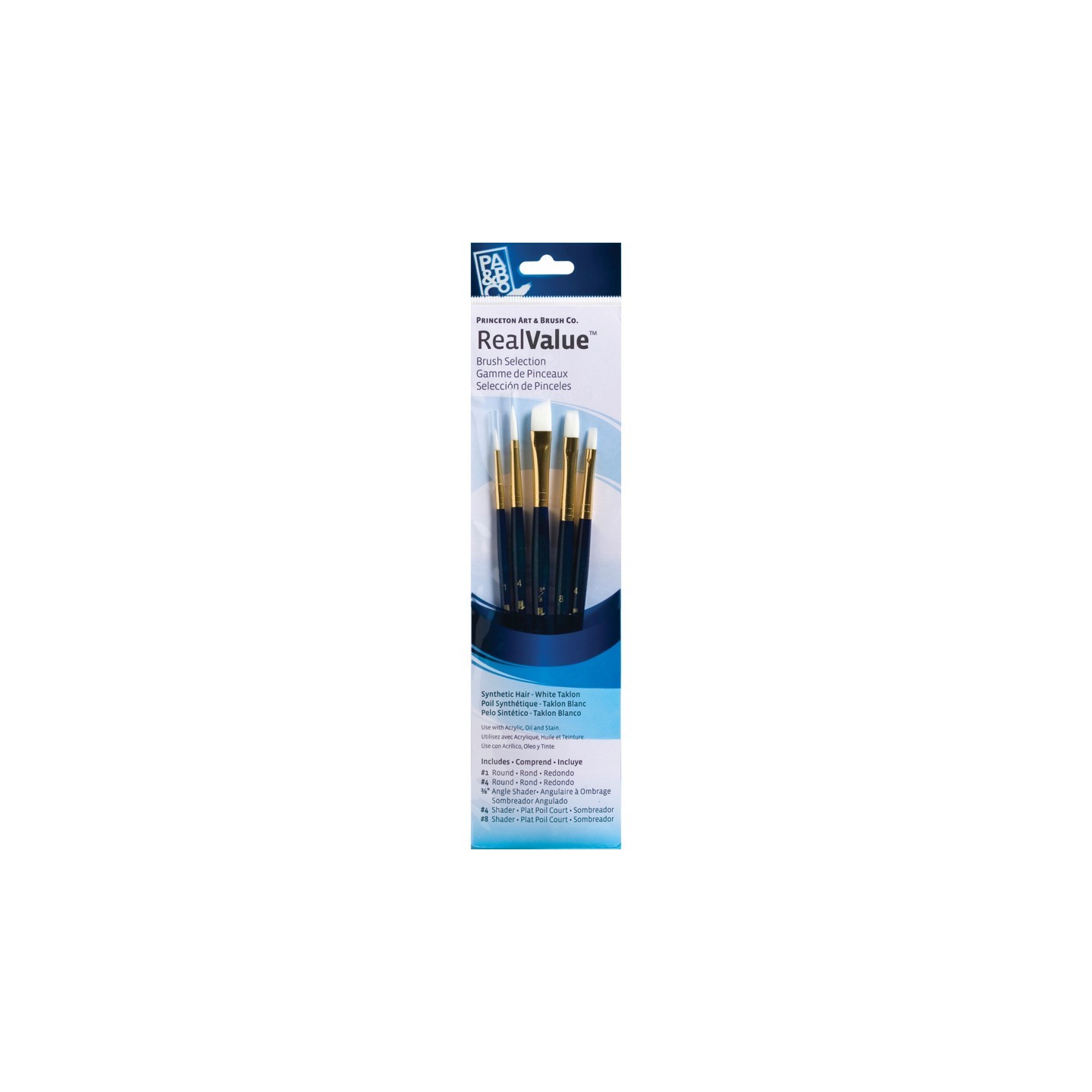 Princeton RealValue Brush Set, White Taklon Bristles, Short Handle Mixed Media Paintbrush, Dark Blue, 5 Pieces
