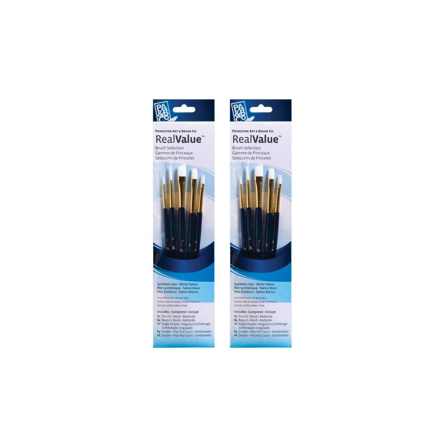 Princeton RealValue Brush Set, White Taklon Bristles, Short Handle Mixed Media Paintbrush, Dark Blue, 5 Per Set, 2 Sets