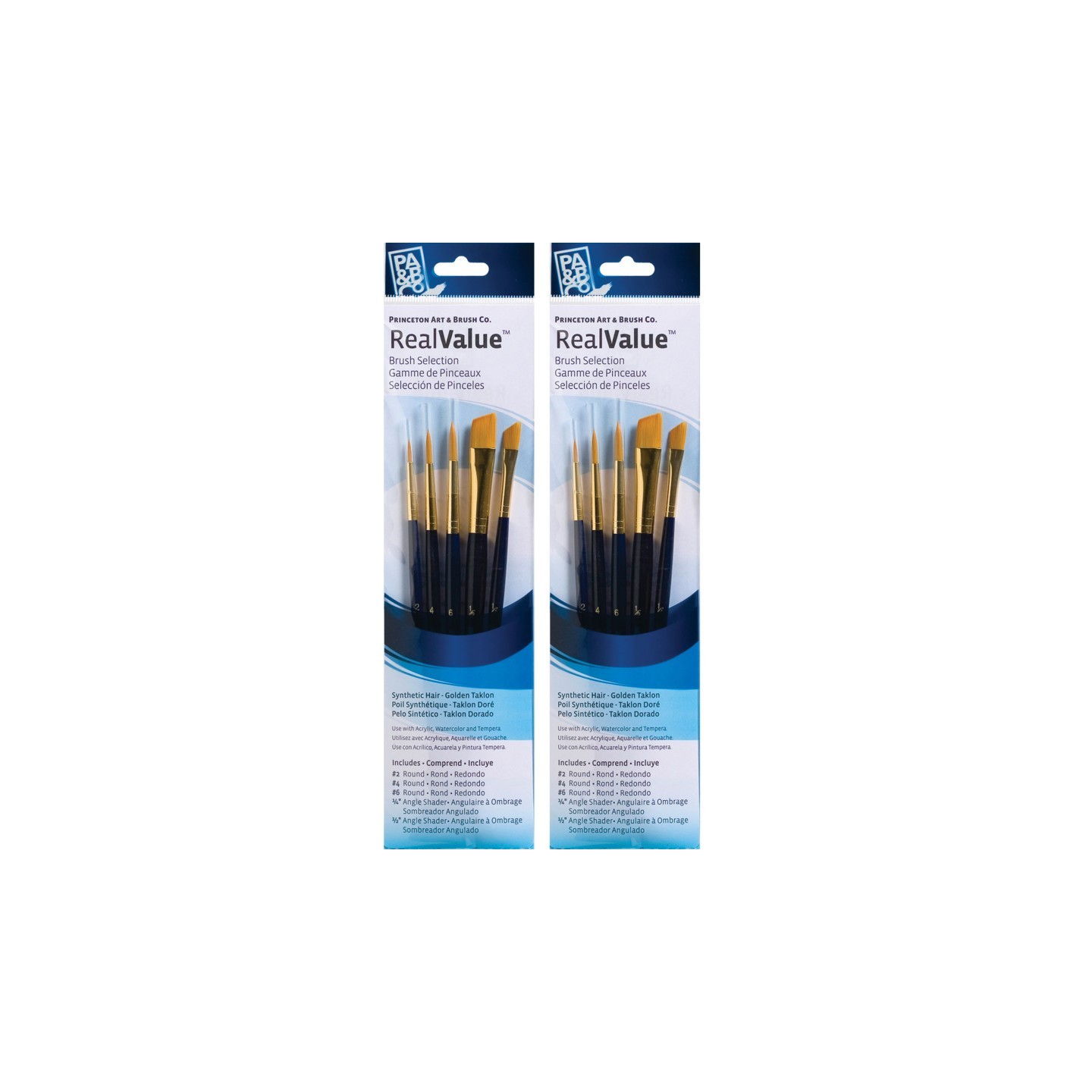 Princeton RealValue Brush Set, Gold Taklon Bristles, Short Handle Mixed Media Paintbrush, Dark Blue, 5 Per Set, 2 Sets