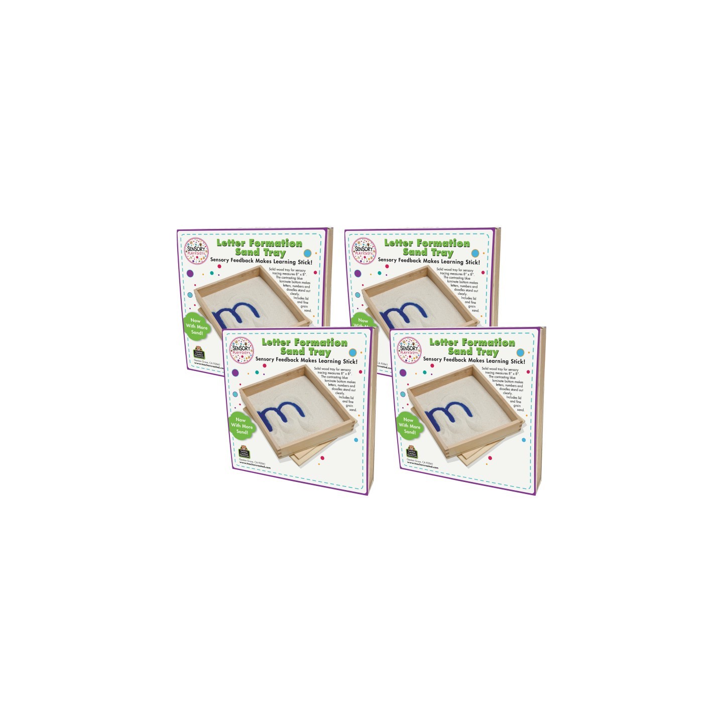 Primary Concepts™ Letter Formation Sand Tray, 8" x 8", Pack of 4