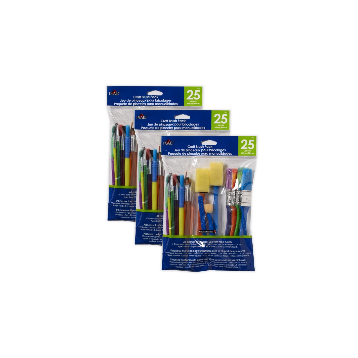Plaid Craft Brush Set, Assorted Shapes & Sizes, 25 Per Set, 3 Sets