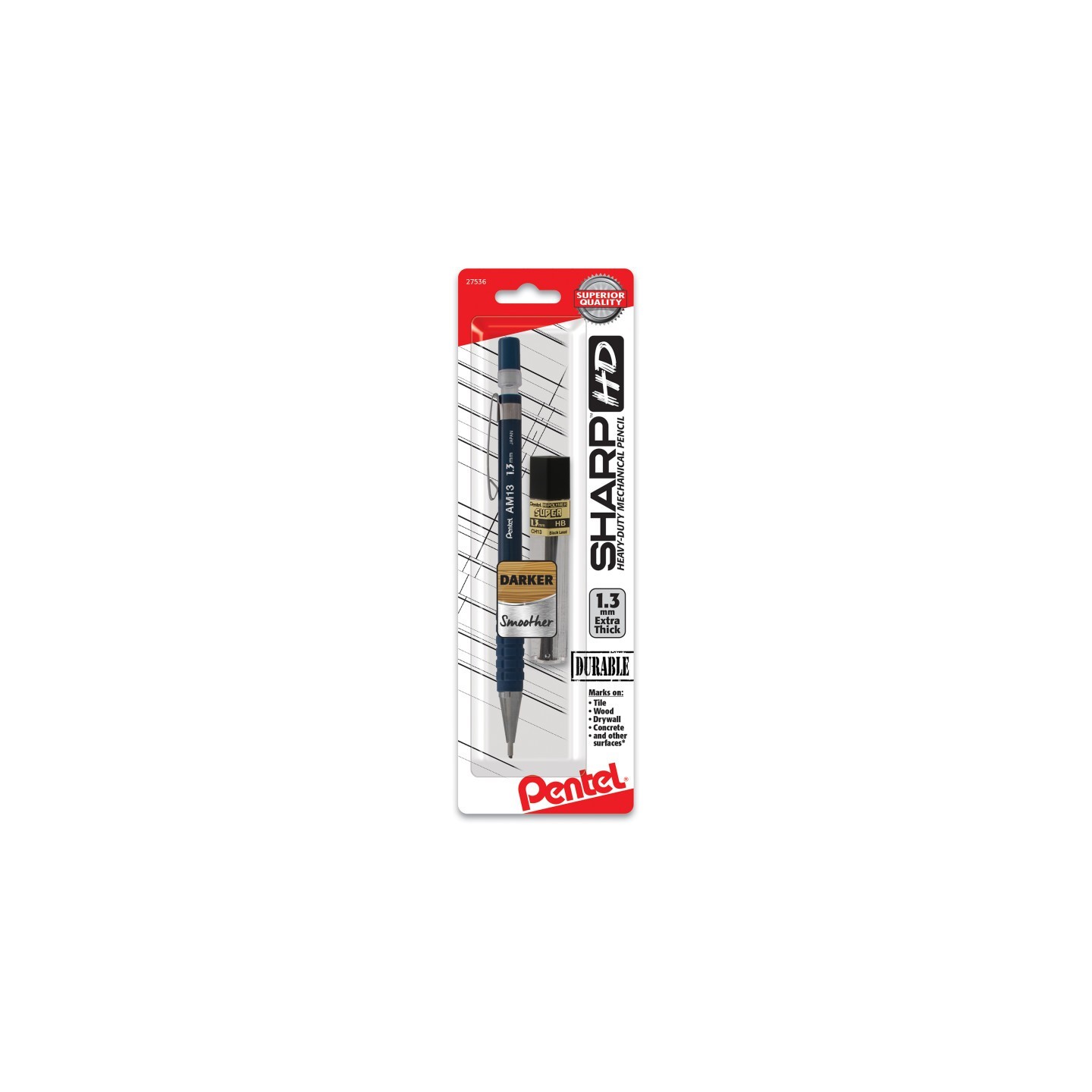 Pentel® Sharp HD Mechanical Pencil (1.3mm), Dark Blue Barrel, (1) Super Hi-Polymer Lead Refill