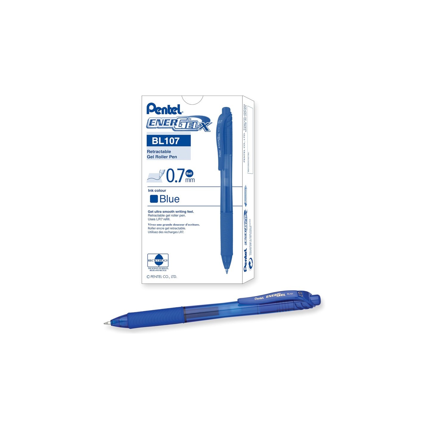Pentel® EnerGel-X™ Retractable Liquid Gel Pen, Blue, 0.7mm, Pack of 12