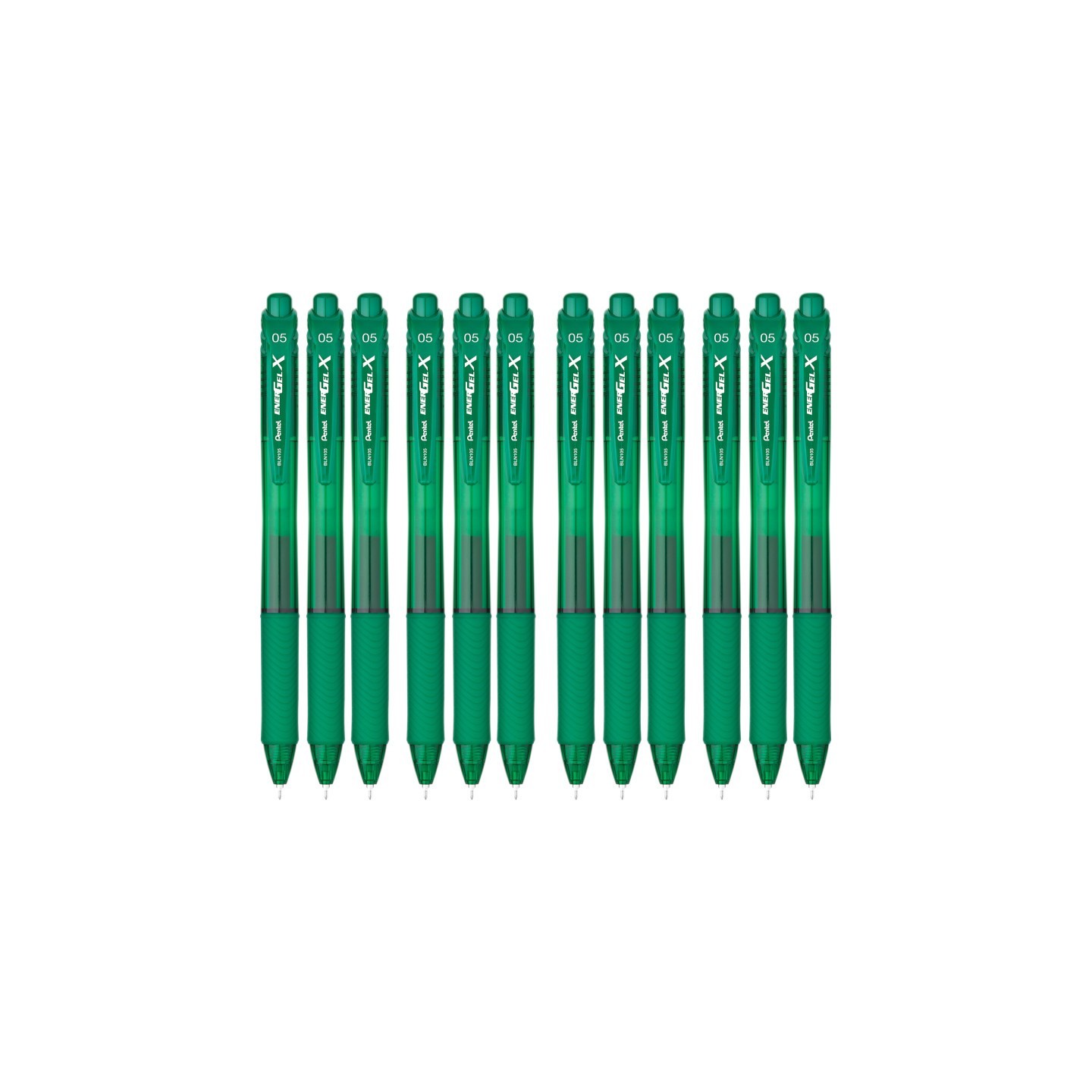Pentel® EnerGel-X Retractable Liquid Gel Pen, (0.5mm) Needle Tip, Fine Line, Green Ink, 1 Dozen