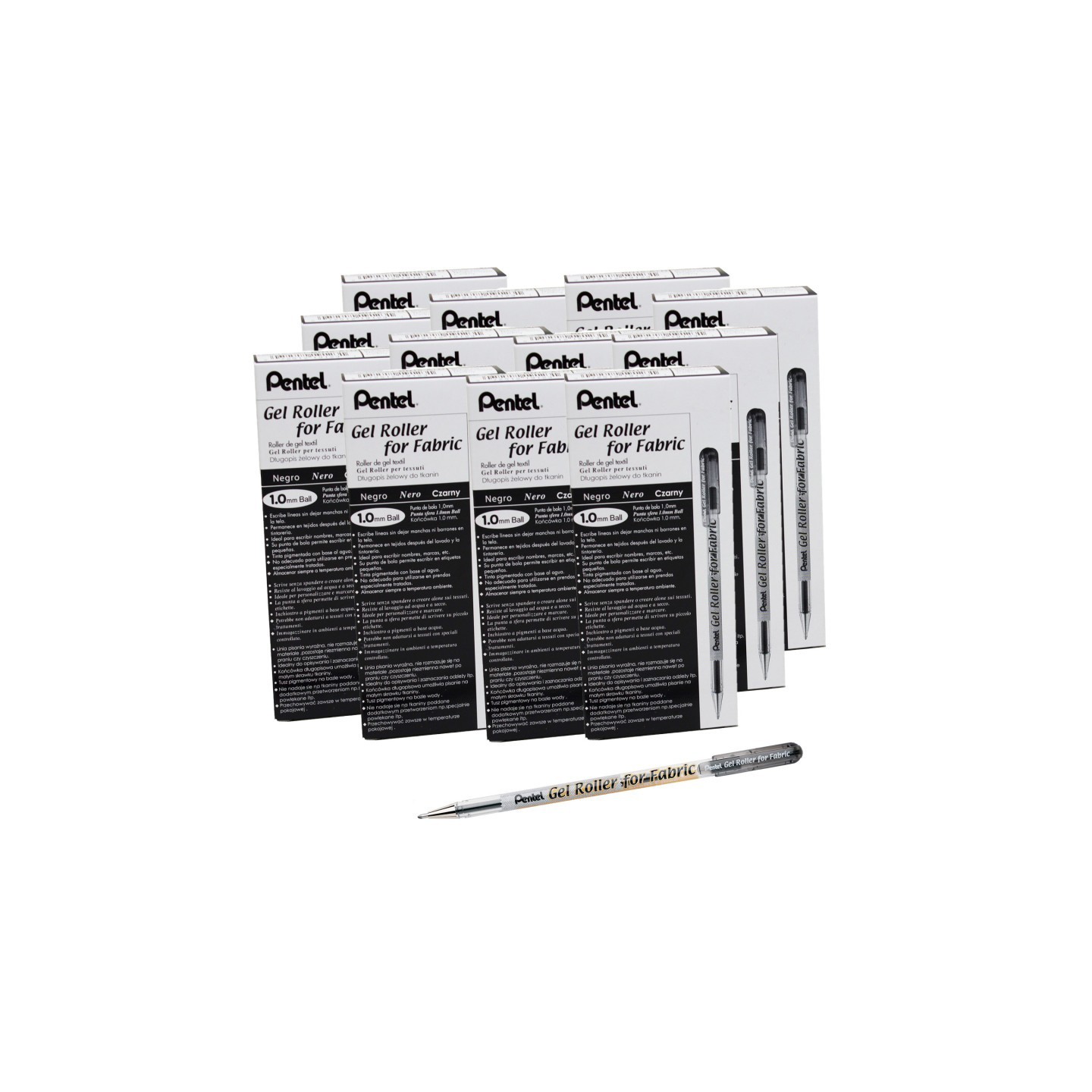 Pentel® Gel Roller for Fabric, Black, Pack of 12