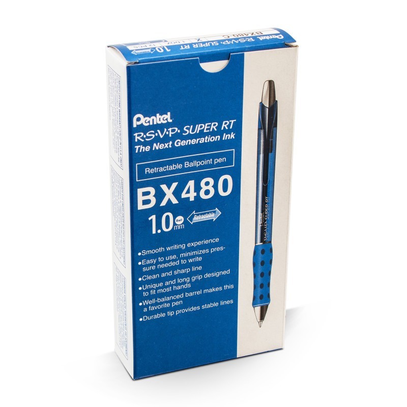 Pentel® R.S.V.P.® Super RT Retractable Ballpoint Pen, Blue, Pack of 12