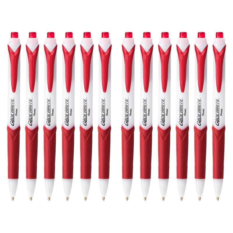 Pentel® GlideWrite Ballpoint Pen with TechniFlo Ink, (1.0mm) Medium Line, Red, 1 Dozen