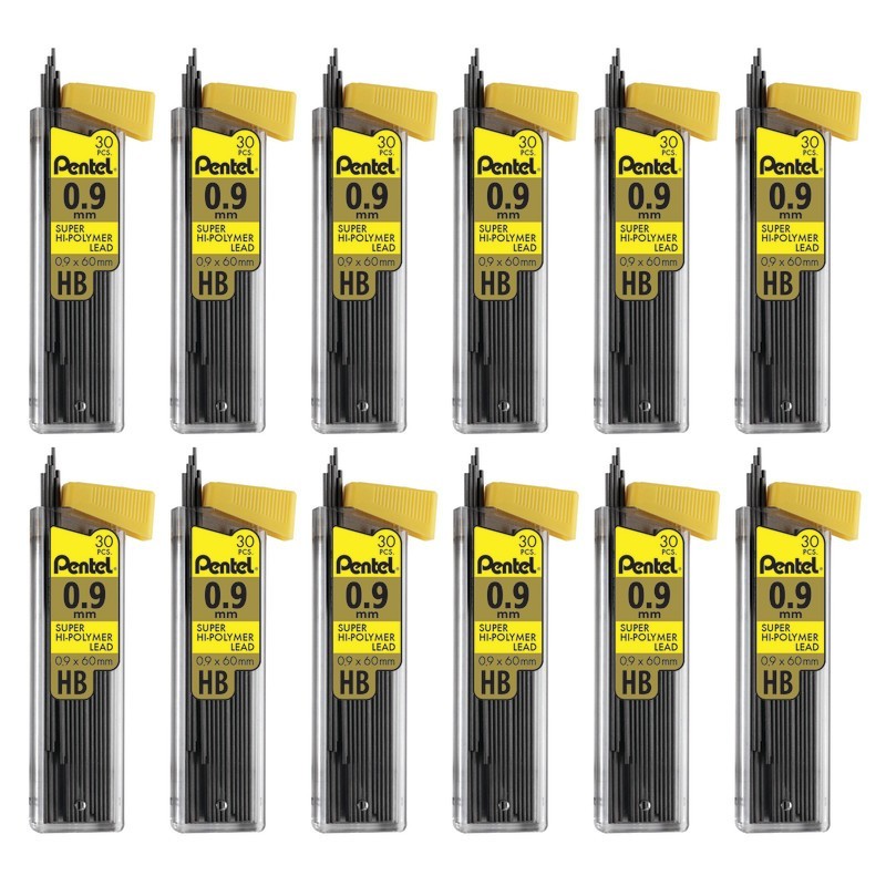 Pentel® Super Hi-Polymer Lead Refill (0.9mm) Medium, HB, 30 Pieces Per Tube, 12 Tubes