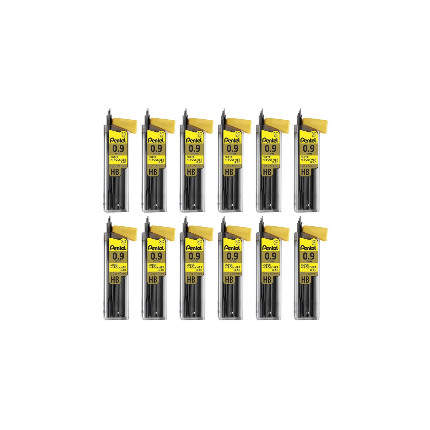 Pentel® Super Hi-Polymer Lead Refill (0.9mm) Medium, HB, 30 Pieces Per Tube, 12 Tubes