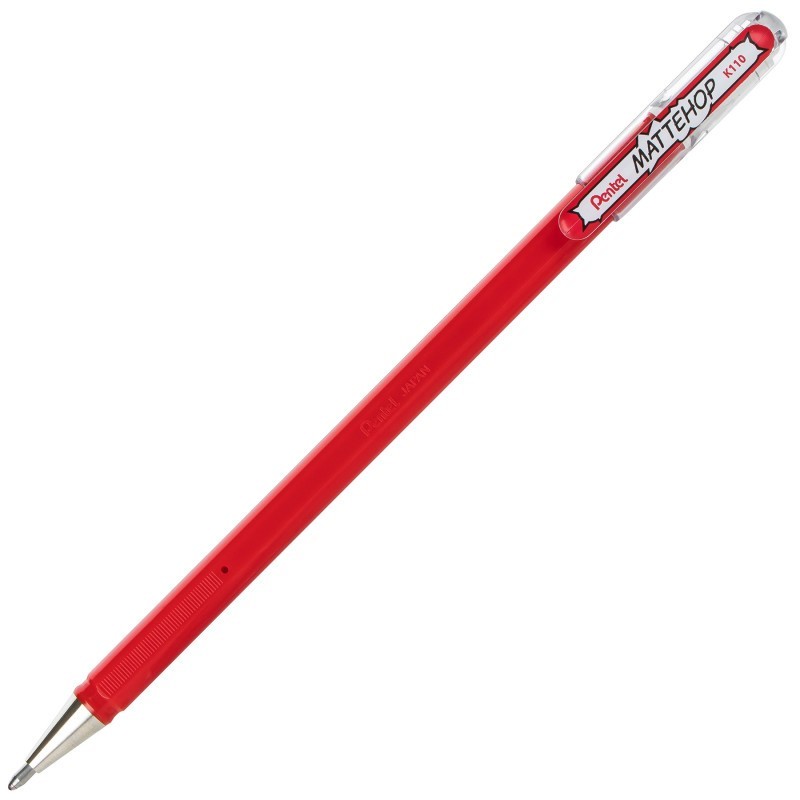Pentel Arts Hybrid MATTEHOP Gel Roller, 1.0mm, Matte Red Ink, Pack of 12