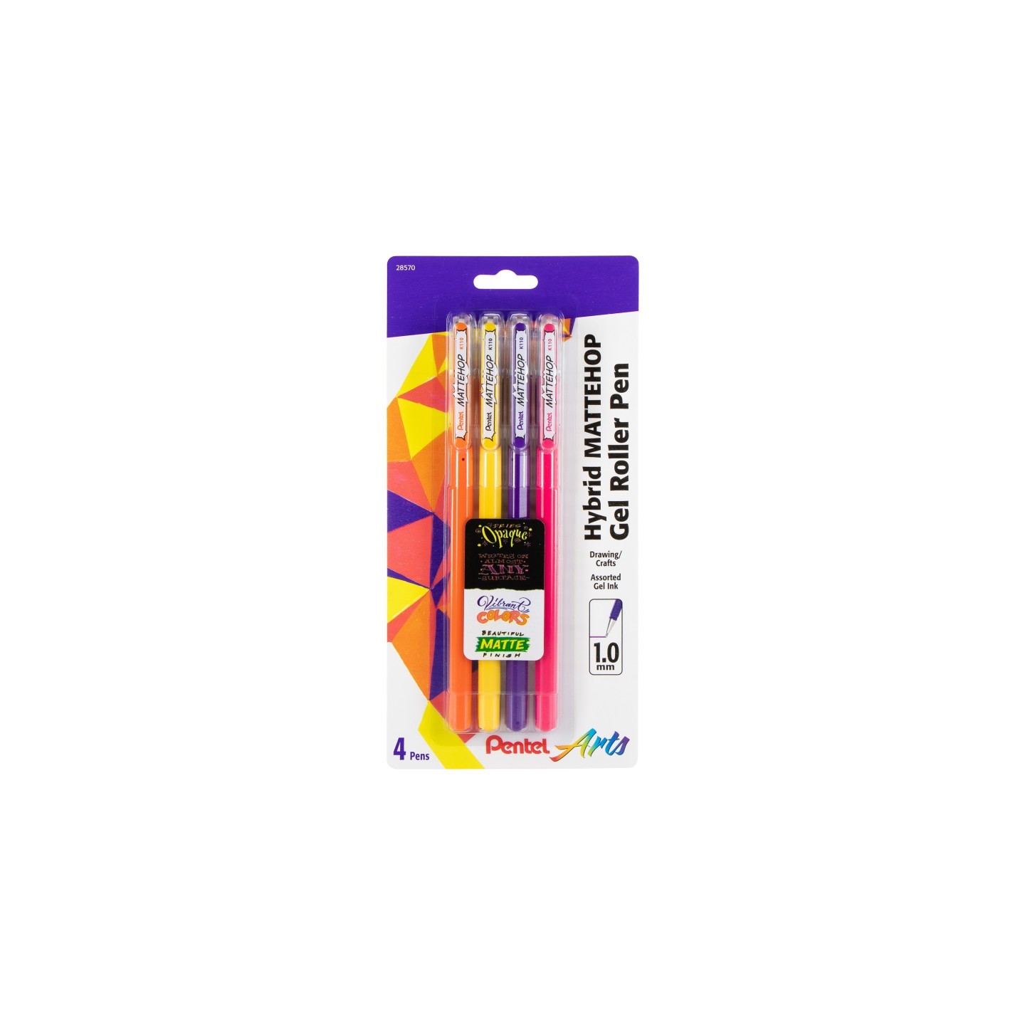 Pentel Arts Hybrid MATTEHOP Gel Roller, 1.0mm, Matte F/G/P/V Ink, Pack of 4